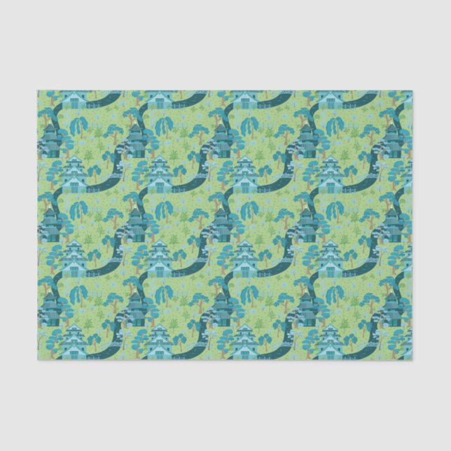 Papel De Seda Asian Pattern Blue Green (Anverso)