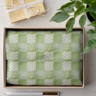 Papel De Seda Aspecto vintage verde amarillo ecru parches 