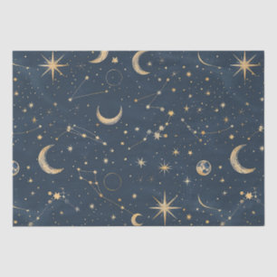 Papel De Seda Astrología Luna Constelación Marfil Navy Vintage