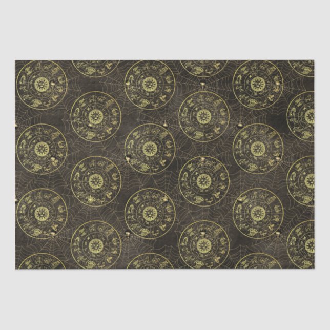 Papel De Seda Astrología vintage Zodiac y Cobweb Magical (Anverso)