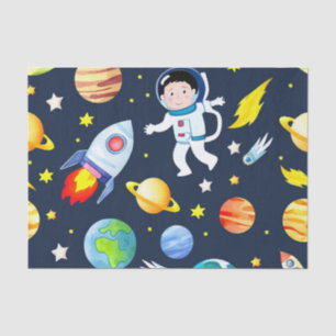 Papel De Seda Astronauta en el patrón de planetas y cohetes espa