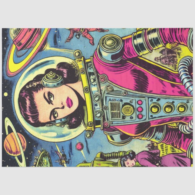 Papel De Seda Astronauta vintage Sci-Fi Comics (Anverso)