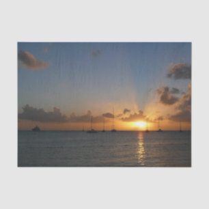 Papel De Seda Atardecer con veleros paisaje tropical foto