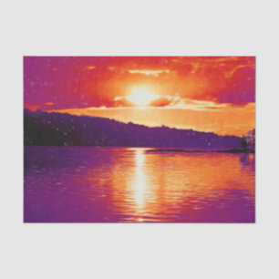 Papel De Seda Atardecer Costero Playa Naranja Púrpura Arte Decou
