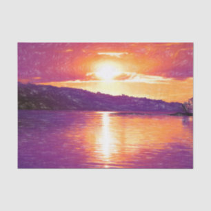 Papel De Seda Atardecer Costero Playa Naranja Púrpura Decoupage
