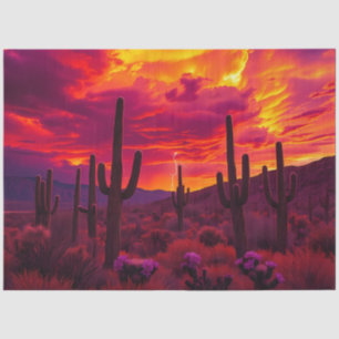 Papel De Seda Atardecer del desierto escarlata – Paisaje de cact