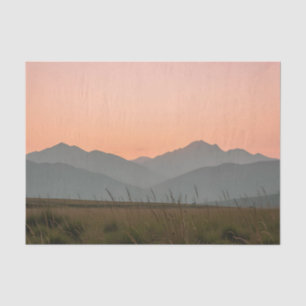 Papel De Seda Atardecer Sereno Rosa Montañas Paisaje Hierba Silv