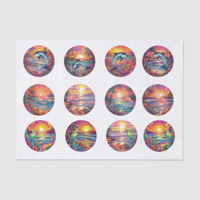 Papel De Seda Atardeceres Tropicales Individuales Decoupage (Anverso)
