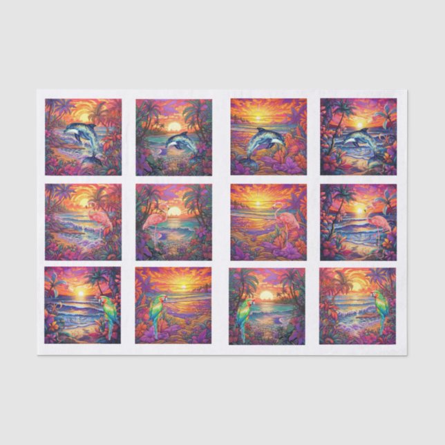 Papel De Seda Atardeceres Tropicales Individuales Decoupage (Anverso)