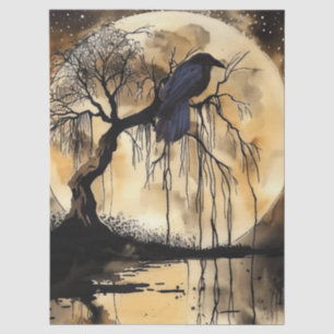 Papel De Seda Atractivo Fantasía Raven Gótico y Luna