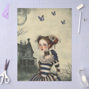 Papel De Seda Atractivo Fantasy Raven gótico y Chica victoriano