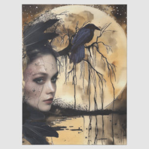 Papel De Seda Atractivo Fantasy Raven gótico y Chica victoriano