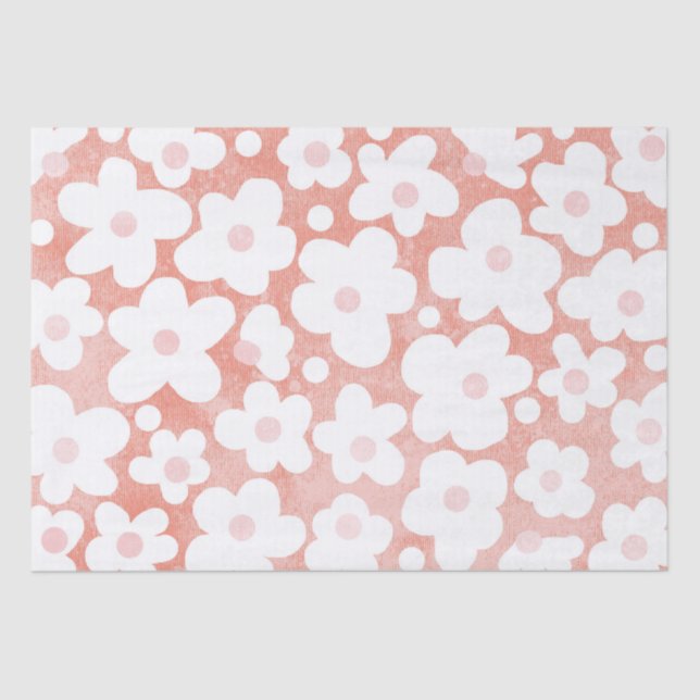 Papel De Seda Atractivo moderno Retro Daisy Pink Terracotta (Anverso)