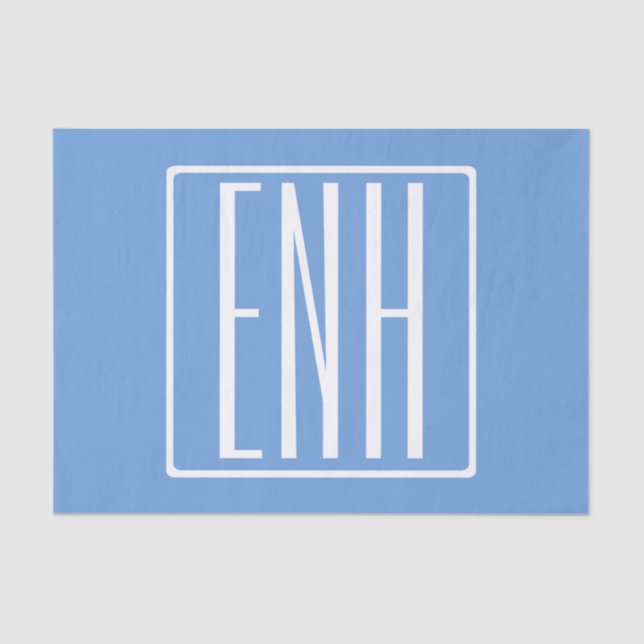 Papel De Seda Audaz Monograma Moderno 3 Iniciales | Azul suave (Anverso)