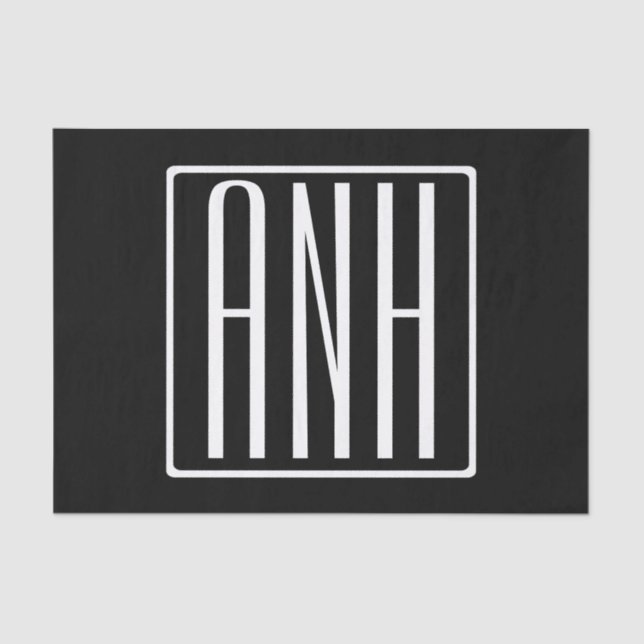 Papel De Seda Audaz Monograma Moderno 3 Iniciales | Blanco sobre (Anverso)