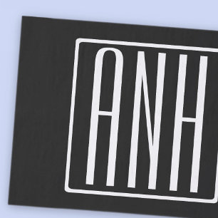 Papel De Seda Audaz Monograma Moderno 3 Iniciales   Blanco sobre