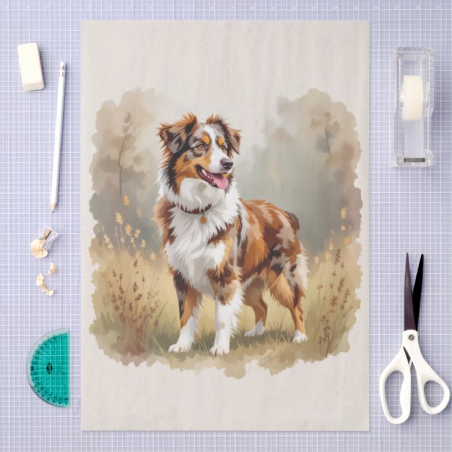 Papel De Seda Australian Shepherd Dog Red Merle Aussie (Artesanía)