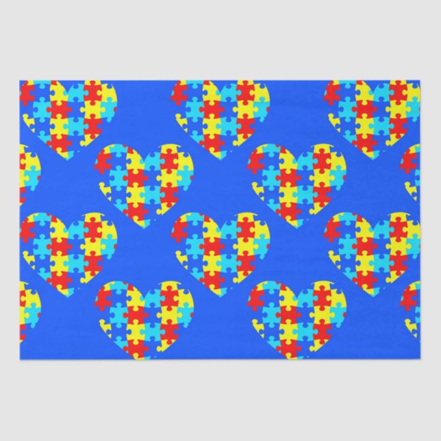 Papel De Seda Autism Awareness Puzzle Piece Heart (Anverso)