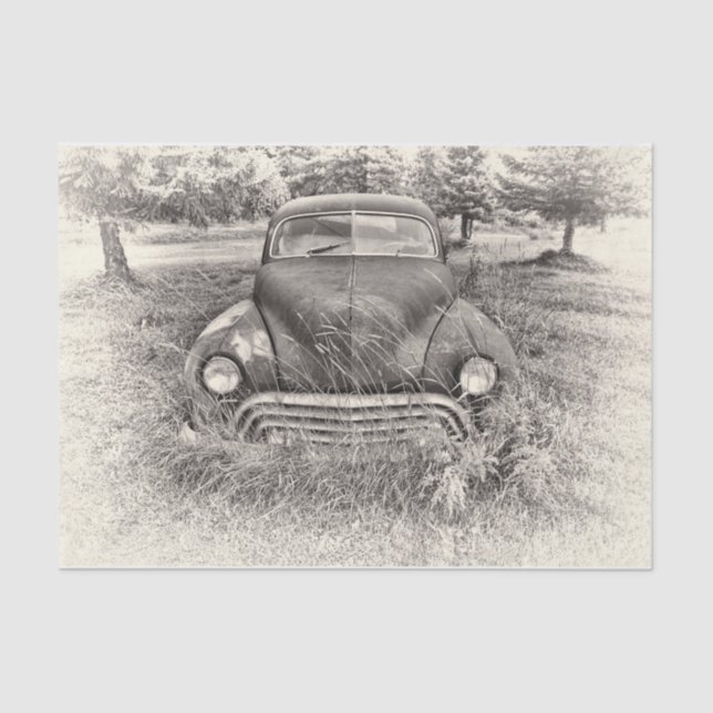 Papel De Seda Automóvil Antiguo Rústico Blanco Y Negro (Anverso)