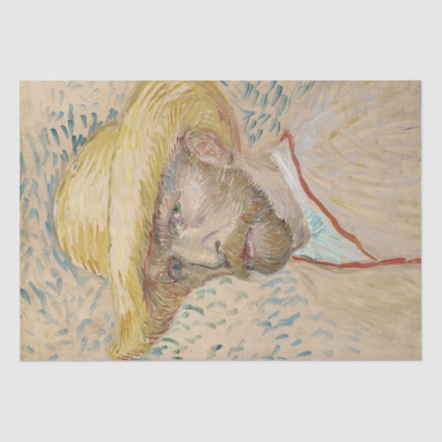 Papel De Seda Autoretrato con Gorra de paja de Vincent Van Gogh (Anverso)