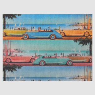 PAPEL DE SEDA AUTOS CLÁSICOS EN LA CARRETERA LATERAL