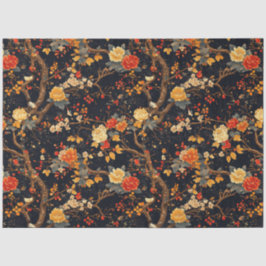Papel De Seda Autumn Black Orange Leaf Chinoiserie