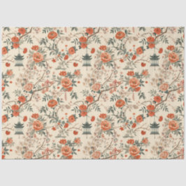 Papel De Seda Autumn Cream Orange Floral Chinoiserie
