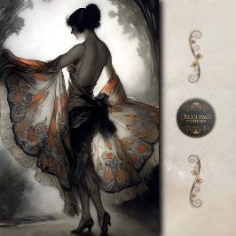 Papel De Seda Autumn Dancer in Black & Burnt Orange Decoupage