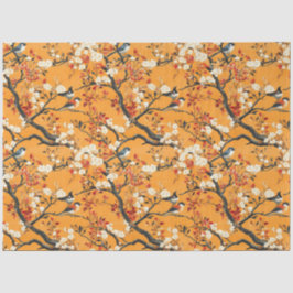 Papel De Seda Autumn Orange Floral Birds Chinoiserie