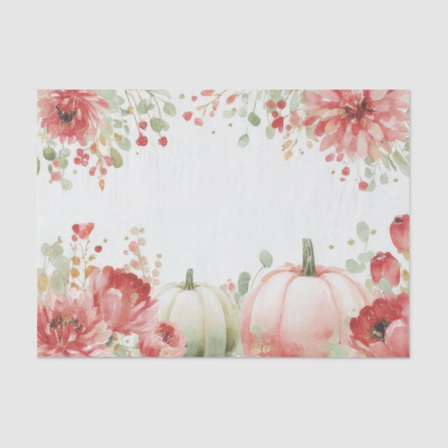 Papel De Seda Autumn Pumpkins and Flowers Fall Decoupage (Anverso)