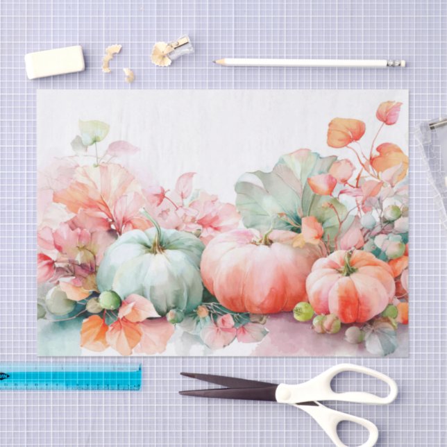 Papel De Seda Autumn Pumpkins and Flowers Fall Decoupage (Artesanía)