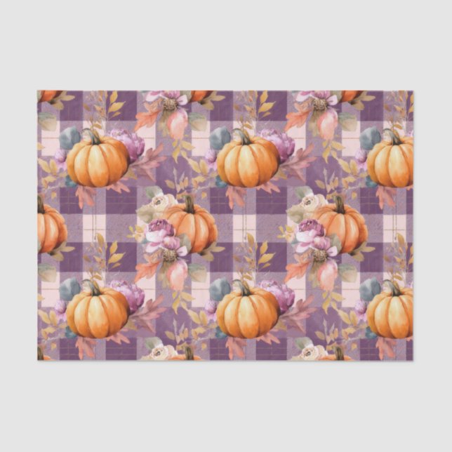 Papel De Seda Autumn Pumpkins and Flowers Fall Pattern Decoupage (Anverso)