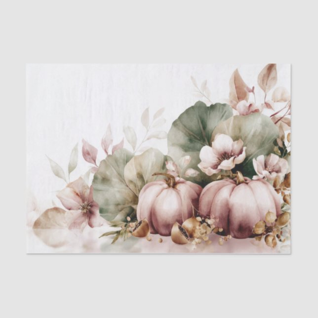 Papel De Seda Autumn Pumpkins and Flowers Fall Pattern Decoupage (Anverso)