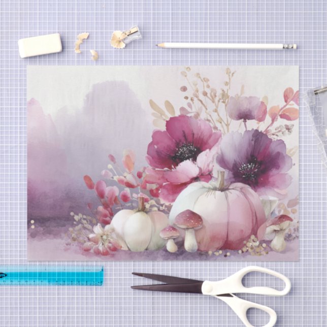 Papel De Seda Autumn Pumpkins and Flowers Fall Pattern Decoupage (Artesanía)