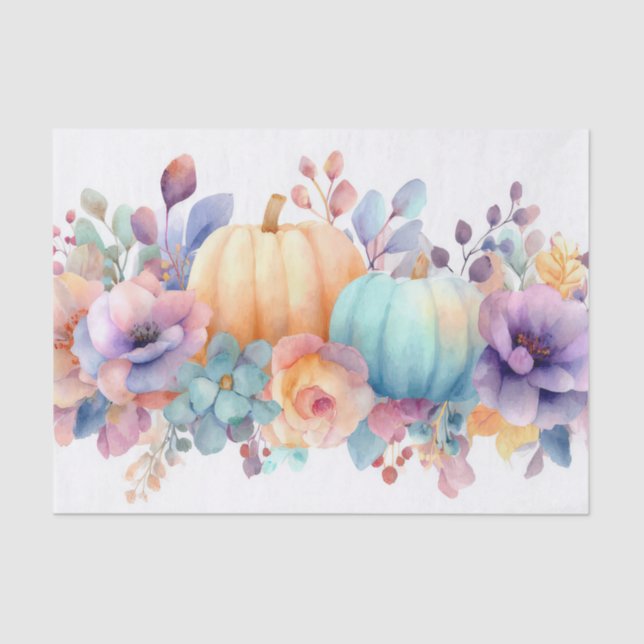 Papel De Seda Autumn Pumpkins and Flowers Fall Pattern Decoupage (Anverso)