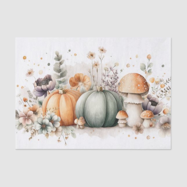 Papel De Seda Autumn Pumpkins and Flowers Fall Pattern Decoupage (Anverso)