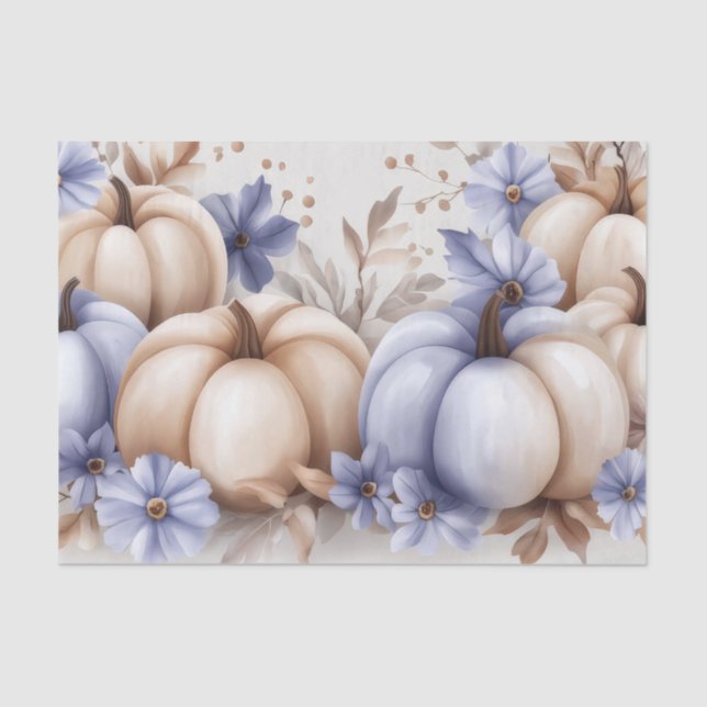 Papel De Seda Autumn Pumpkins and Flowers Fall Pattern Decoupage (Anverso)