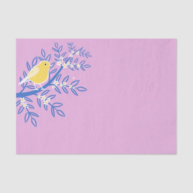 Papel De Seda Ave amarilla ilustrada en un fondo rosado (Anverso)