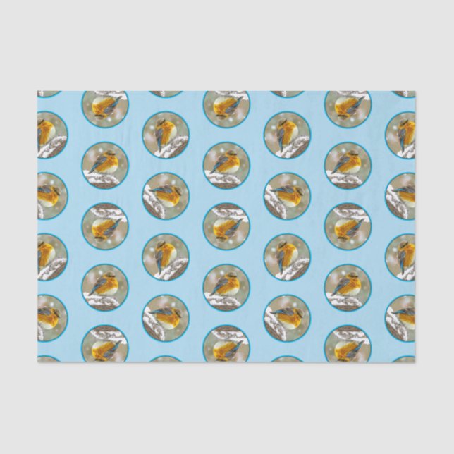 Papel De Seda Ave azul oriental en tormenta de nieve. Fotografía (Anverso)