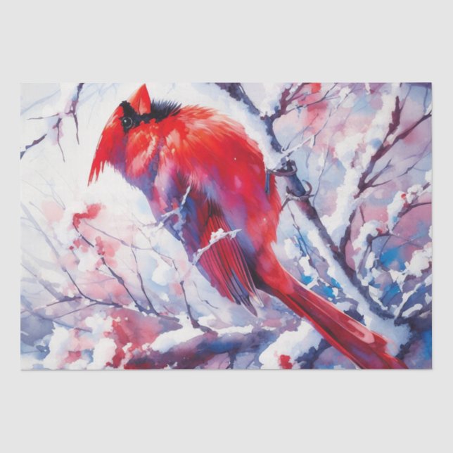 Papel De Seda Ave del Cardenal Rojo de Invierno (Anverso)