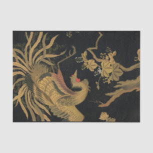 Papel De Seda Ave dorado de gallo clásico japonés antiguo