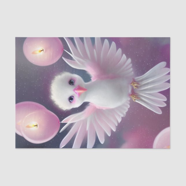 Papel De Seda Ave dulce blanco y rosa (Anverso)