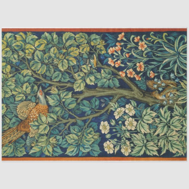 Papel De Seda Ave faisán en un árbol (por William Morris) (Anverso)