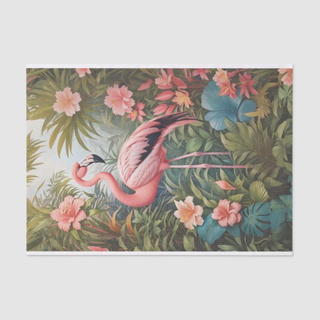 Papel De Seda Ave grandiosa rosa tropical Flamingo (Anverso)