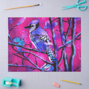 Papel De Seda Ave Jay Azul Resumen Art Decoupage Rosa