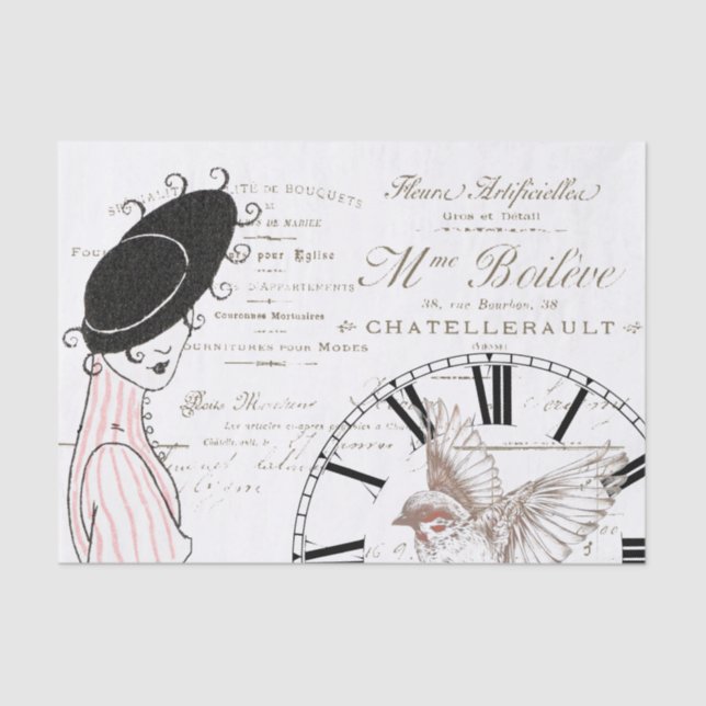 Papel De Seda Ave Lady Lápiz de reloj vintage de escritura franc (Anverso)