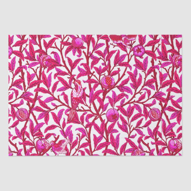 Papel De Seda Ave y granada de Art Nouveau, rosa de Fuchsia (Anverso)
