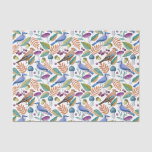 Papel De Seda Aves acuáticas, hojas, bayas, hongos