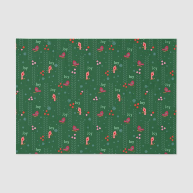 Papel De Seda Aves alegres Navidades verdes (Anverso)