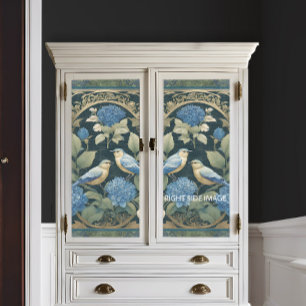 Papel De Seda Aves amorosas de Art Nouveau Hidrangea Azul Epheme